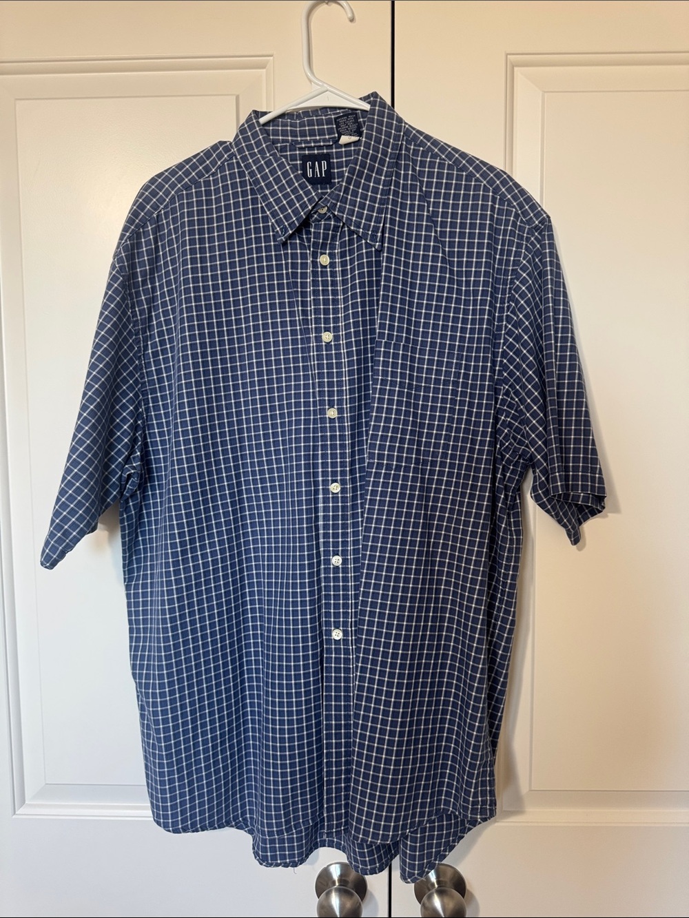 GAP Men’s Navy Blue Windowpane Short Sleeve Button-Down Shirt size XXL